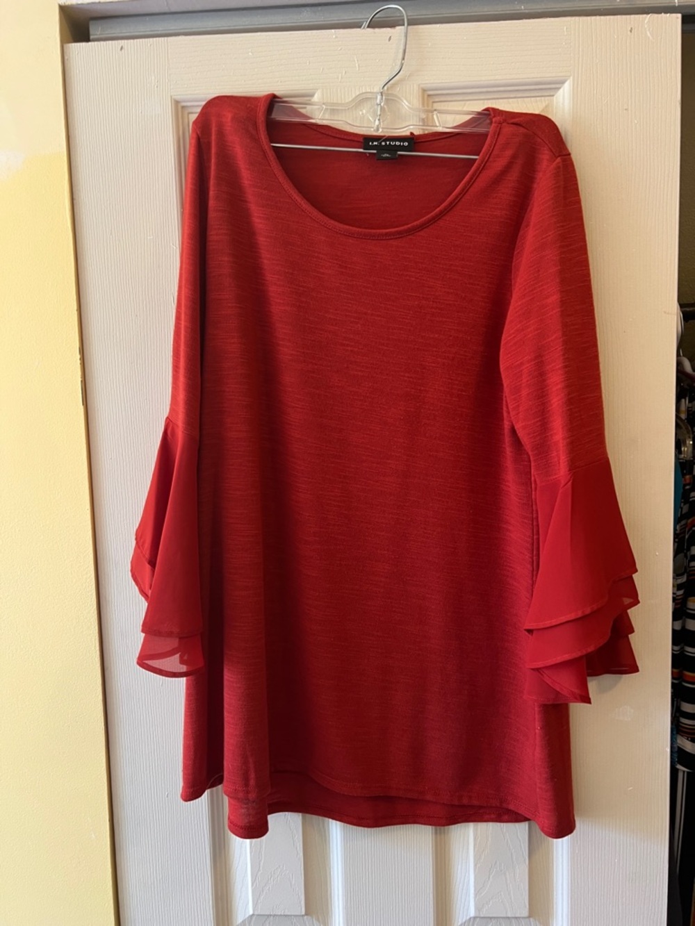 I.N. Studio Rust Ruffle-Sleeve Tunic Top
